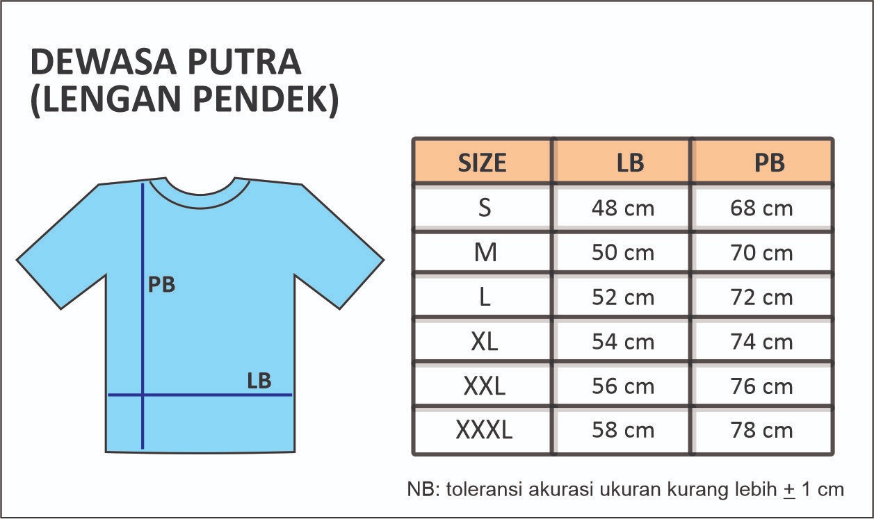Panduan ukuran jersey dewasa putra LHI Fun Run